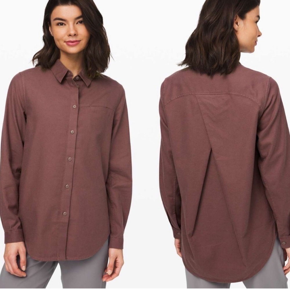 Lululemon Full Day Ahead Cross-back Flannel Button Down Cotton Shirt Size 8